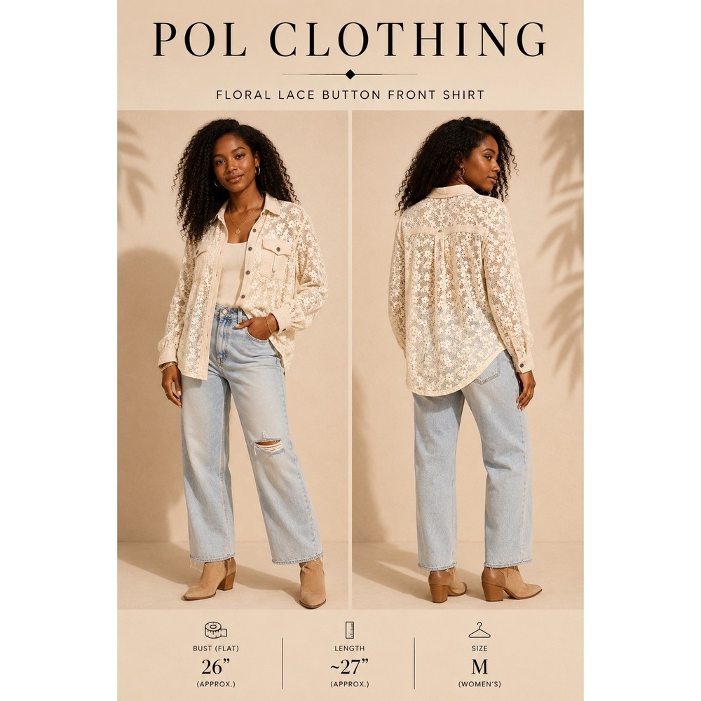 POL Clothing Floral Lace‎ Button Front Shirt White Womens Size M YKT884 NWT